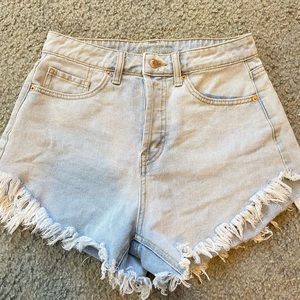 High Waist Denim Fringe Shorts